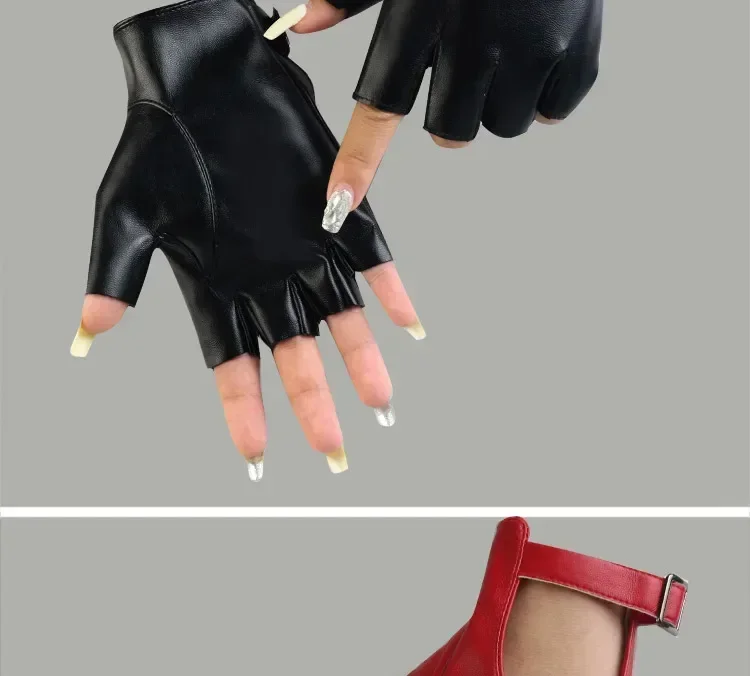 Women Halloween PU Leather Waterproof Fingerless Gloves Female Half Finger Driving Cycling New Fashion Punk Gloves Dance Gloves
