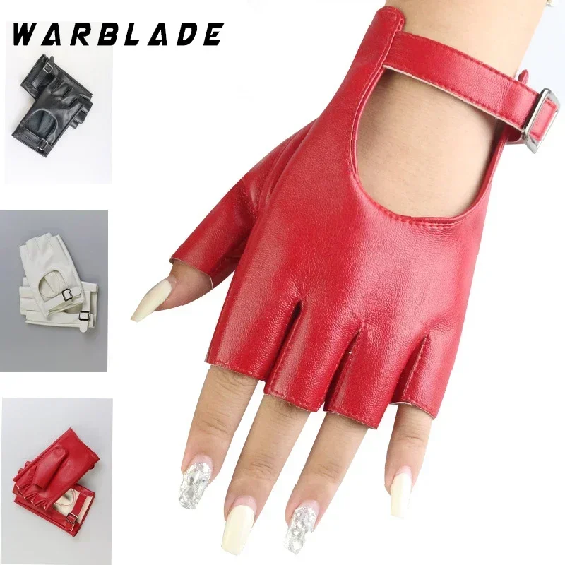 Women Halloween PU Leather Waterproof Fingerless Gloves Female Half Finger Driving Cycling New Fashion Punk Gloves Dance Gloves