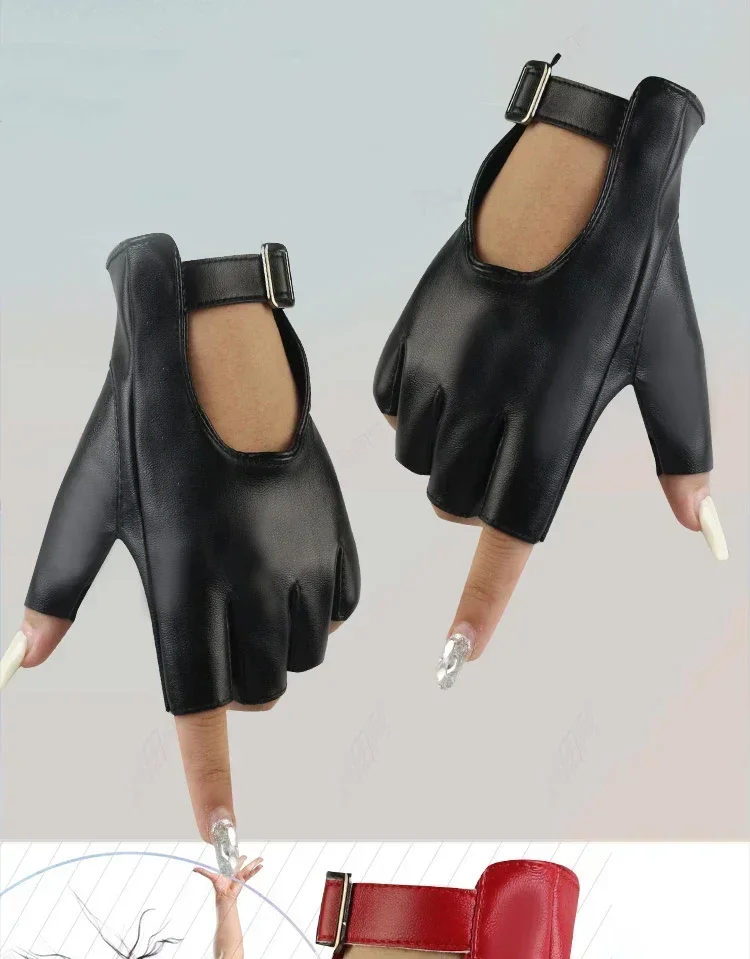 Women Halloween PU Leather Waterproof Fingerless Gloves Female Half Finger Driving Cycling New Fashion Punk Gloves Dance Gloves