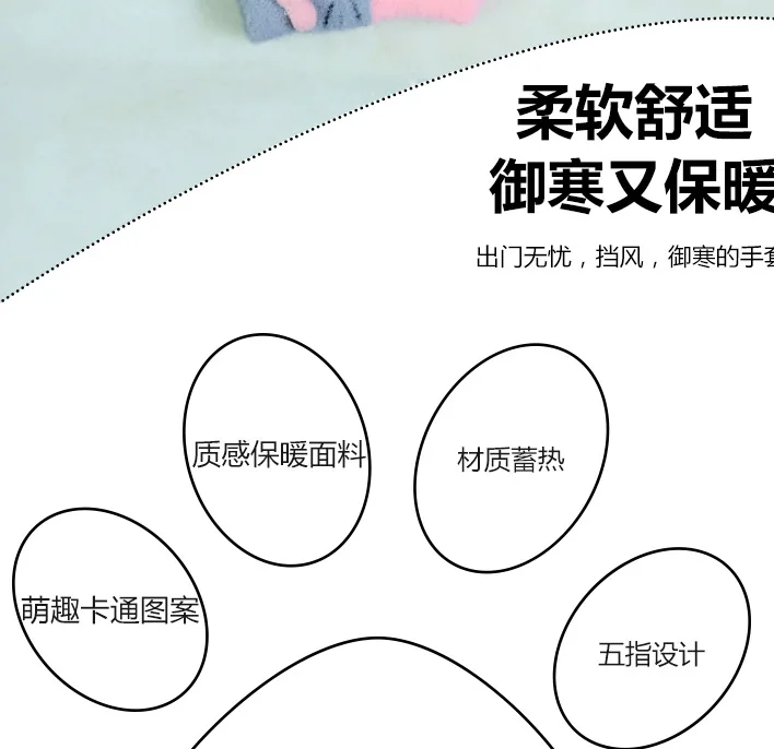 Winter Warm Woolen Gloves for 4-10 Years Old Cute Cartoon Cat Fingers Children's Color Block Gloves