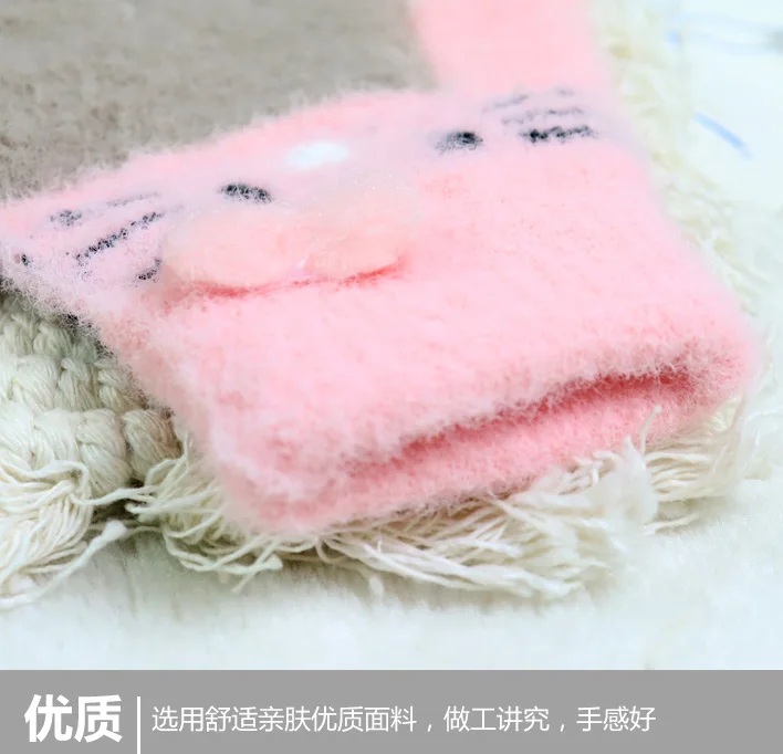 Winter Warm Woolen Gloves for 4-10 Years Old Cute Cartoon Cat Fingers Children's Color Block Gloves
