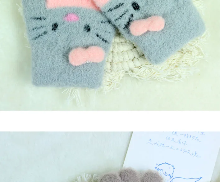 Winter Warm Woolen Gloves for 4-10 Years Old Cute Cartoon Cat Fingers Children's Color Block Gloves