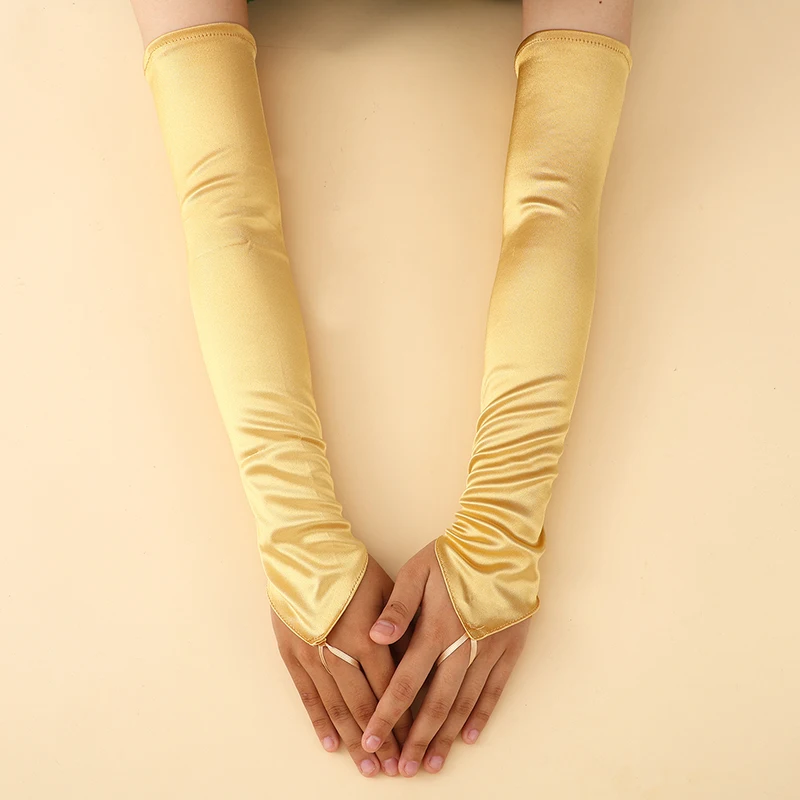 Vintage 1920s Fingerless Satin Party Gloves Bride Dress Dinner Costume Accessories Stretch Opera Black Women Long Gloves