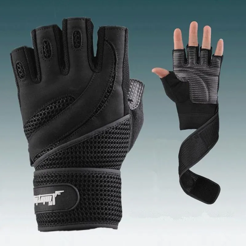 Men Body Building Brand Fitness Gloves Gyms Equipment Man Weight lifting Non-slip breathable Long Wrist Wrap Black Brown Mittens