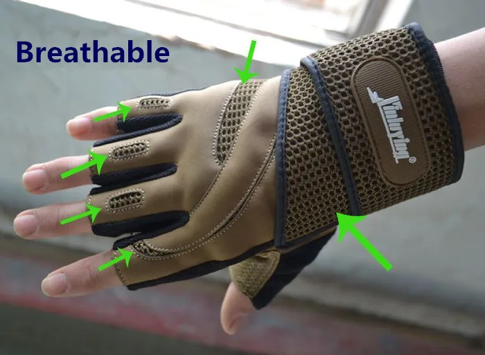 Men Body Building Brand Fitness Gloves Gyms Equipment Man Weight lifting Non-slip breathable Long Wrist Wrap Black Brown Mittens