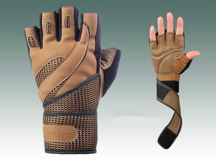 Men Body Building Brand Fitness Gloves Gyms Equipment Man Weight lifting Non-slip breathable Long Wrist Wrap Black Brown Mittens