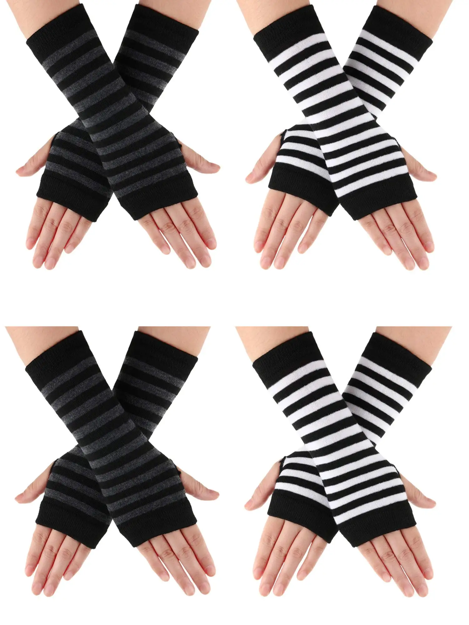 Y2K Punk Long Sleeves Gloves for Man Women Fingerless Stripe Hip-Hop Mittens Knitted Elbow Elastic Outdoor Warmer Arm Finger
