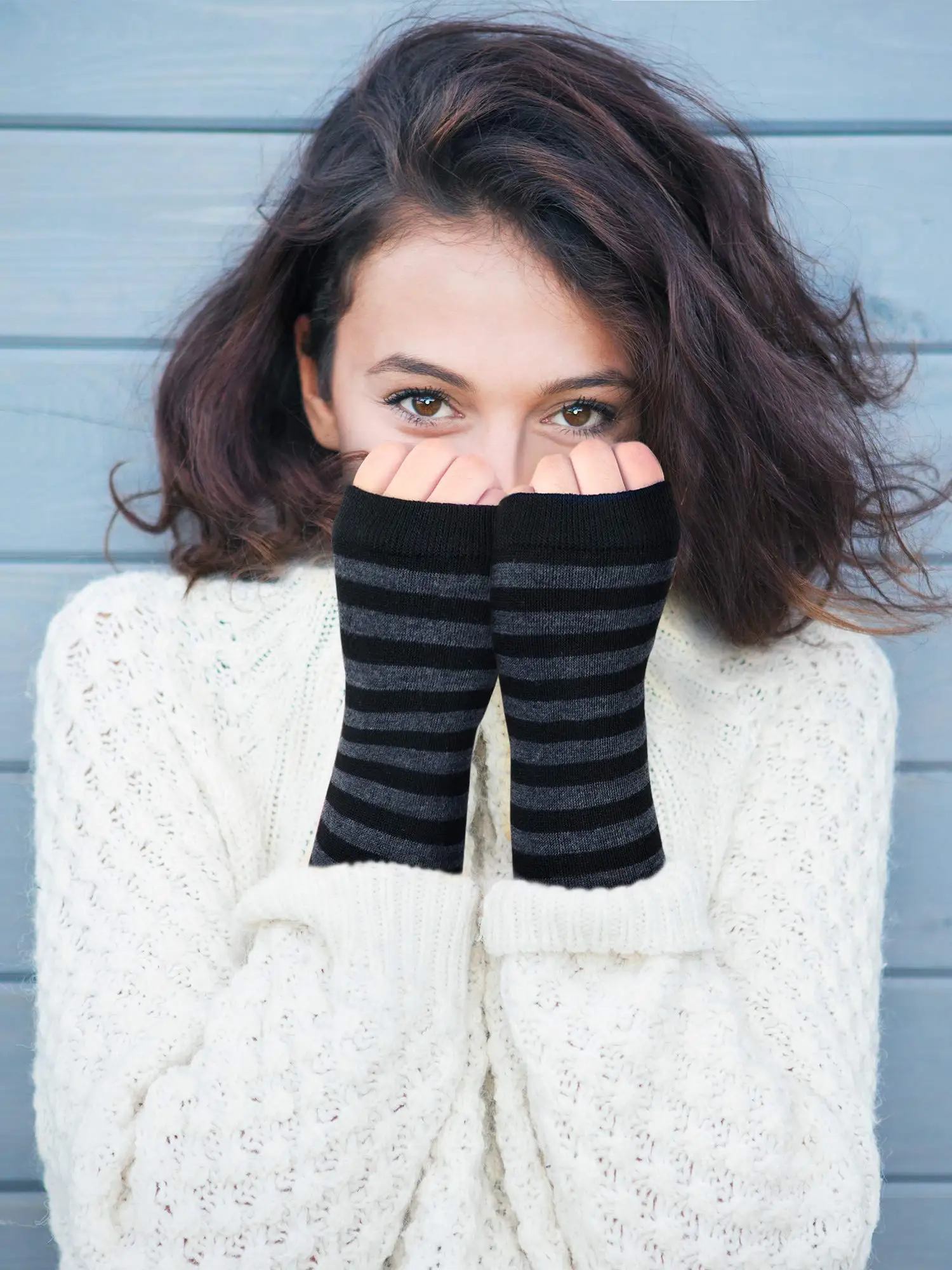 Y2K Punk Long Sleeves Gloves for Man Women Fingerless Stripe Hip-Hop Mittens Knitted Elbow Elastic Outdoor Warmer Arm Finger