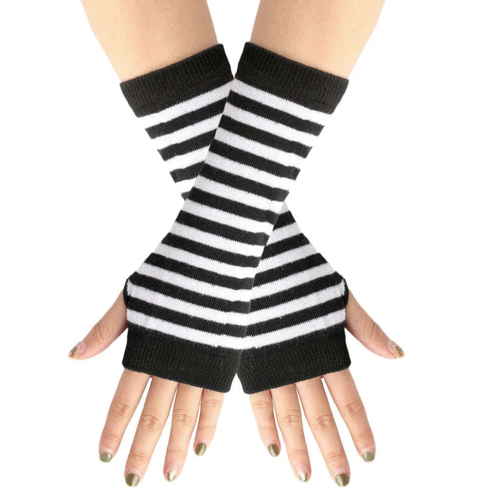 Y2K Punk Long Sleeves Gloves for Man Women Fingerless Stripe Hip-Hop Mittens Knitted Elbow Elastic Outdoor Warmer Arm Finger