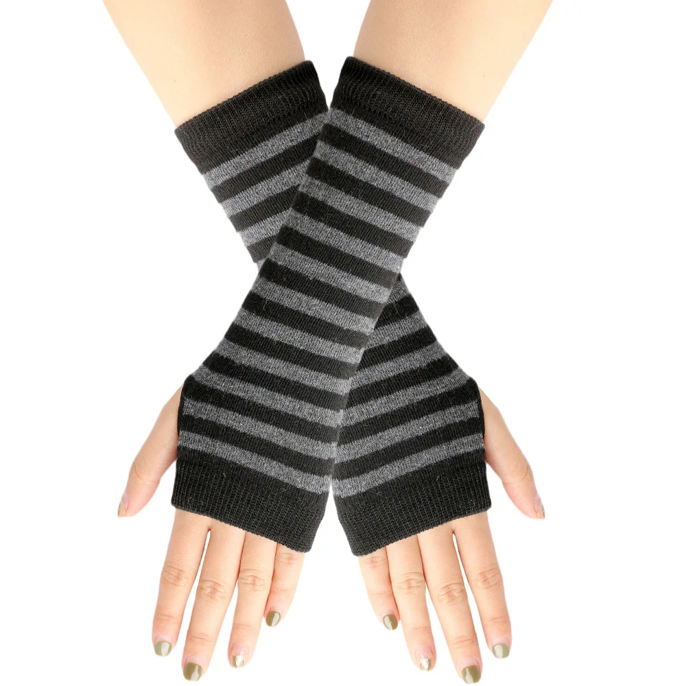 Y2K Punk Long Sleeves Gloves for Man Women Fingerless Stripe Hip-Hop Mittens Knitted Elbow Elastic Outdoor Warmer Arm Finger