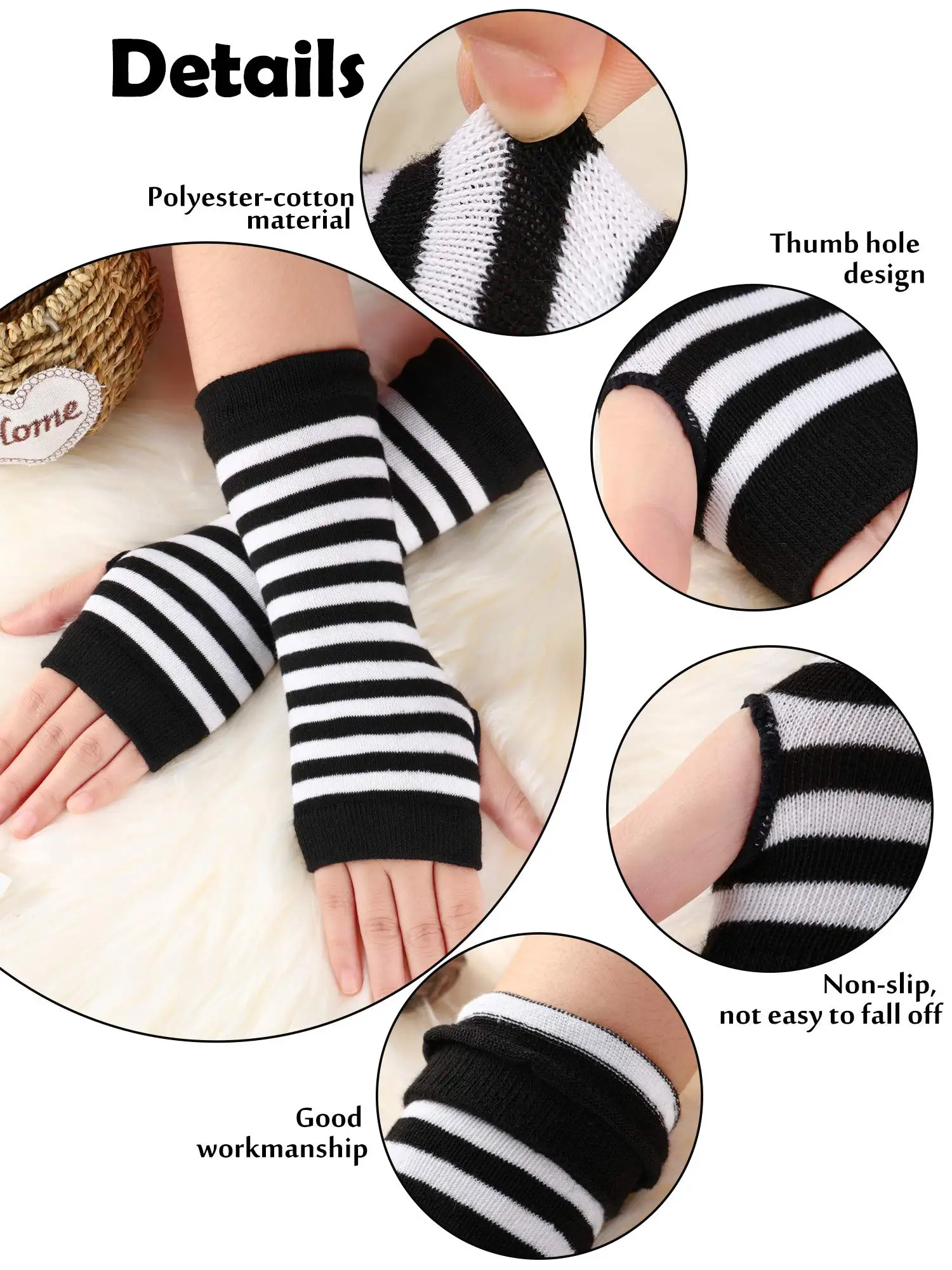 Y2K Punk Long Sleeves Gloves for Man Women Fingerless Stripe Hip-Hop Mittens Knitted Elbow Elastic Outdoor Warmer Arm Finger