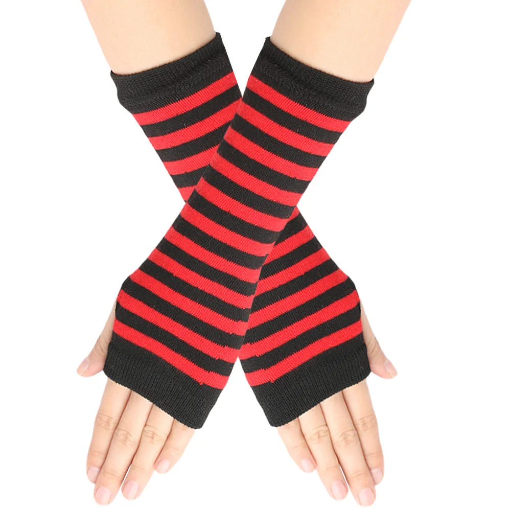 Y2K Punk Long Sleeves Gloves for Man Women Fingerless Stripe Hip-Hop Mittens Knitted Elbow Elastic Outdoor Warmer Arm Finger