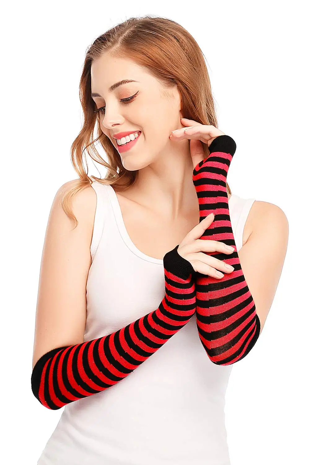 Y2K Punk Long Sleeves Gloves for Man Women Fingerless Stripe Hip-Hop Mittens Knitted Elbow Elastic Outdoor Warmer Arm Finger