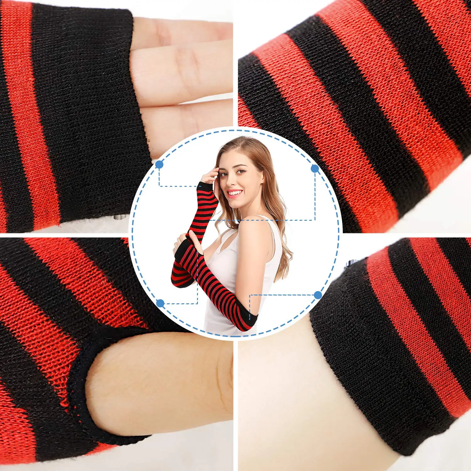 Y2K Punk Long Sleeves Gloves for Man Women Fingerless Stripe Hip-Hop Mittens Knitted Elbow Elastic Outdoor Warmer Arm Finger