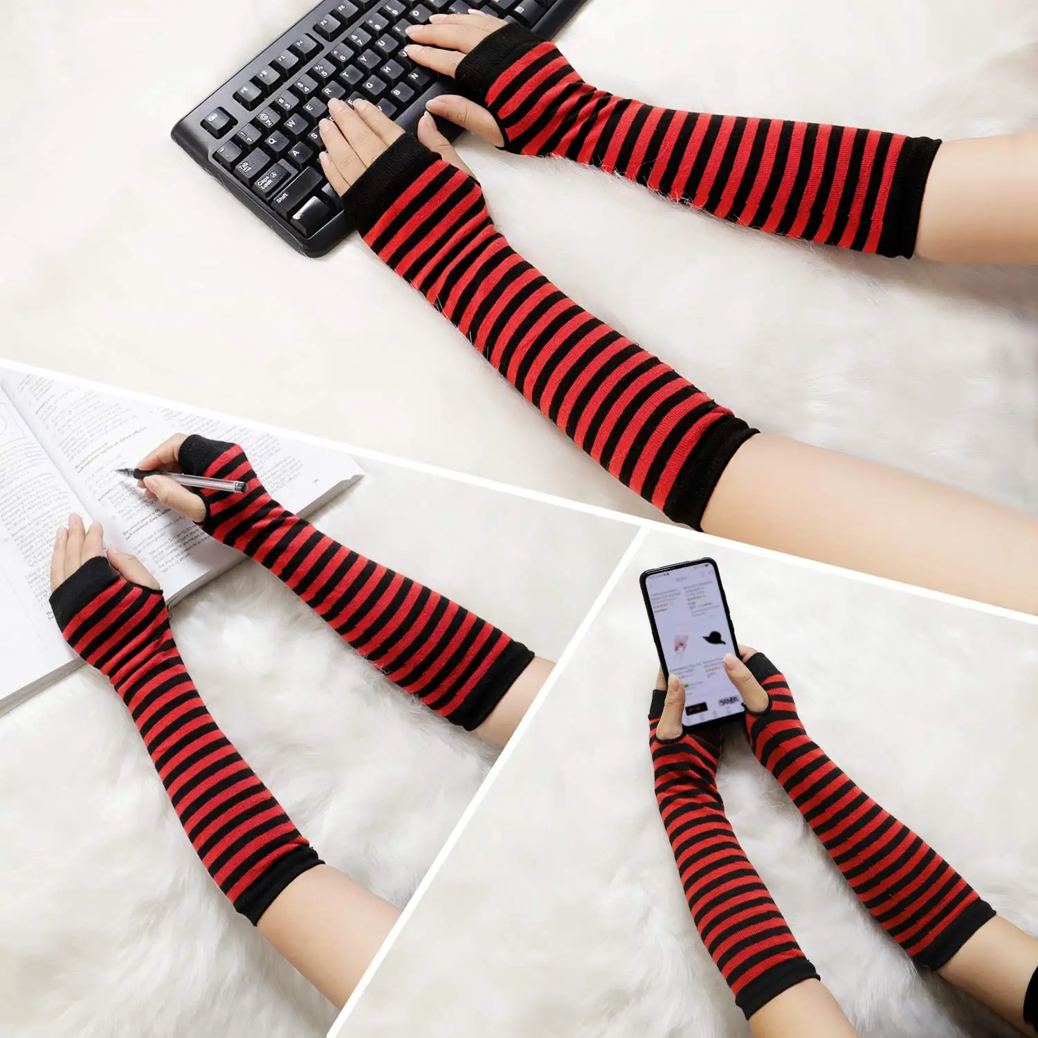 Y2K Punk Long Sleeves Gloves for Man Women Fingerless Stripe Hip-Hop Mittens Knitted Elbow Elastic Outdoor Warmer Arm Finger
