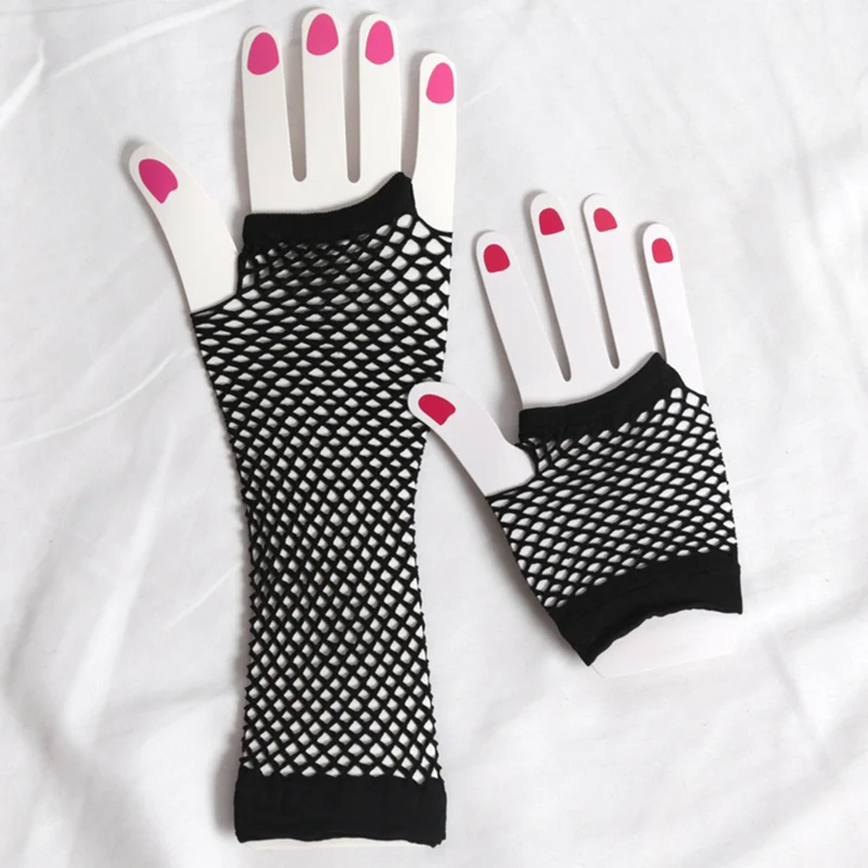 2 Pair/set Black Ladies Sexy Mesh Net Fishnet Gloves Women Hollow Out Holes Fingerless Gloves Disco Lolita Costume Punk Mitten