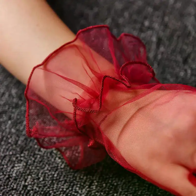 Women Short Tulle Gloves Sexy Lace Mittens Tulle Full Finger Gloves Lady Driving Glove Transparent Mittens Wedding Bridal Gloves