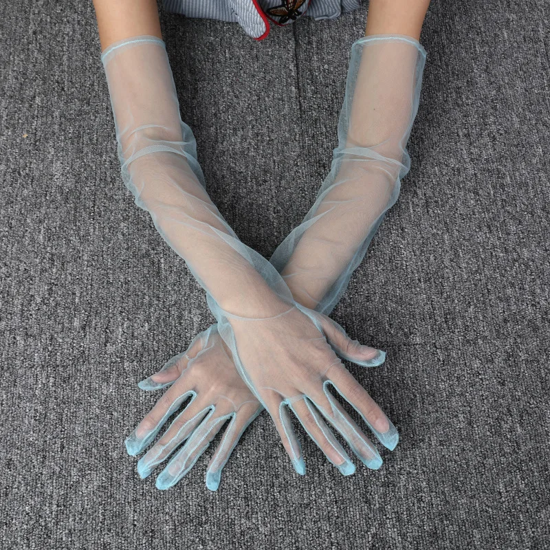 Women Sexy Lace Gloves White Black Mesh Tulle Gloves Driving Summer Sunscreen Mittens Wedding Etiquette Thin Elbow Long Gloves