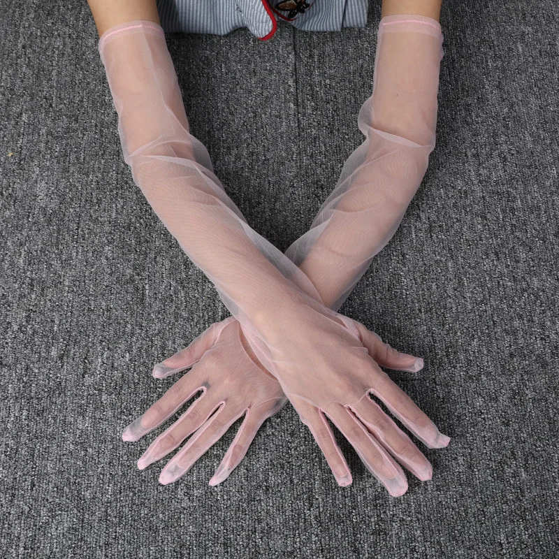 Women Sexy Lace Gloves White Black Mesh Tulle Gloves Driving Summer Sunscreen Mittens Wedding Etiquette Thin Elbow Long Gloves