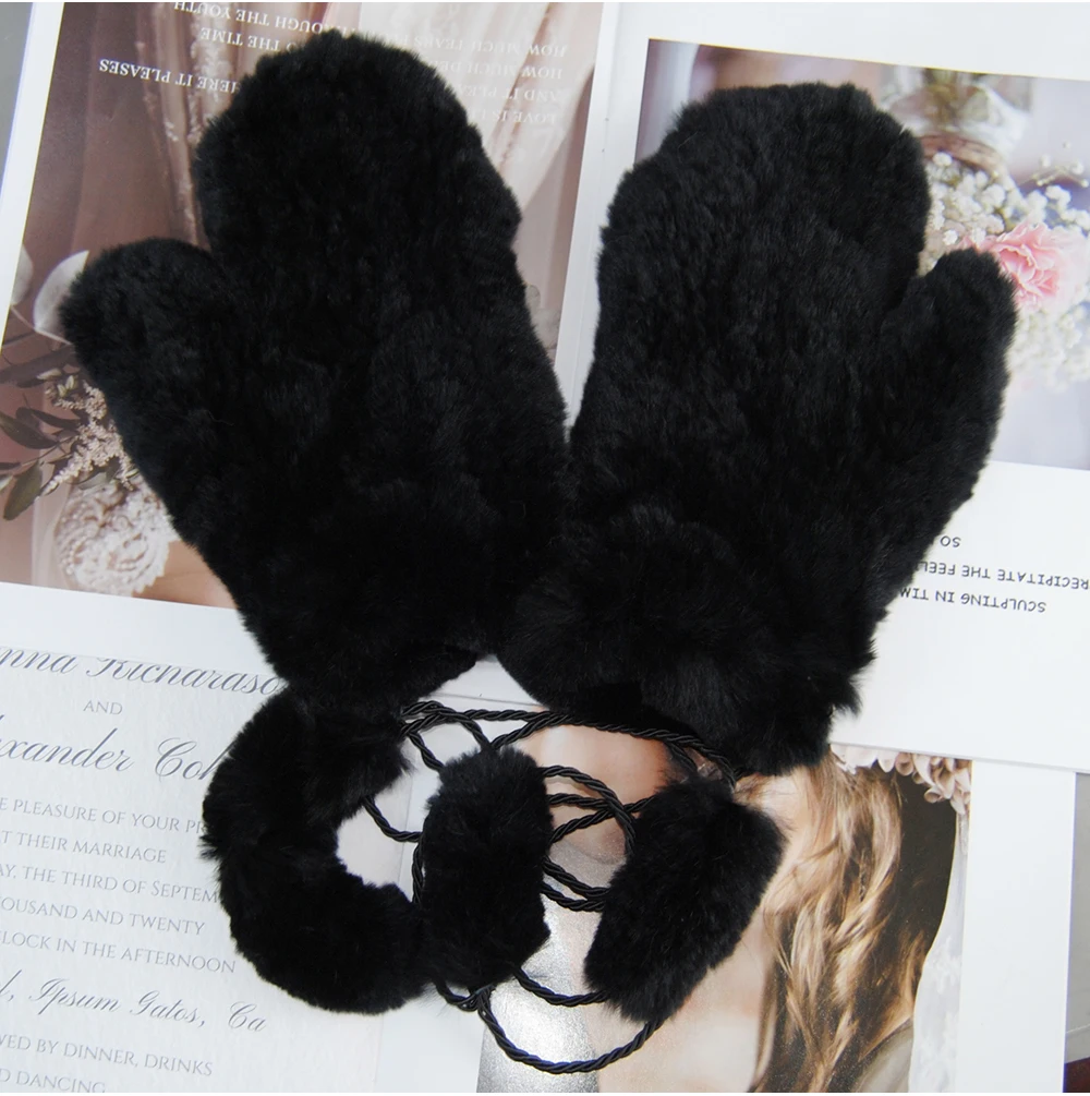 Hot Sale Natural Real Rex Rabbit Fur Gloves Good Elastic Women Winter Knitted Real Rabbit Fur Mittens Outdoor Genuine Fur Gloves