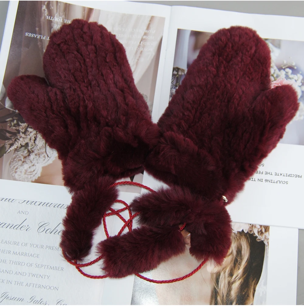 Hot Sale Natural Real Rex Rabbit Fur Gloves Good Elastic Women Winter Knitted Real Rabbit Fur Mittens Outdoor Genuine Fur Gloves