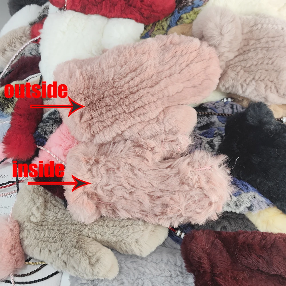 Hot Sale Natural Real Rex Rabbit Fur Gloves Good Elastic Women Winter Knitted Real Rabbit Fur Mittens Outdoor Genuine Fur Gloves