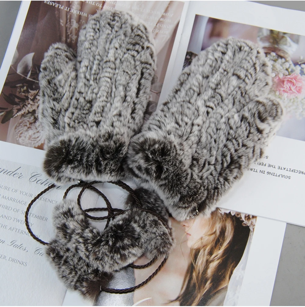 Hot Sale Natural Real Rex Rabbit Fur Gloves Good Elastic Women Winter Knitted Real Rabbit Fur Mittens Outdoor Genuine Fur Gloves