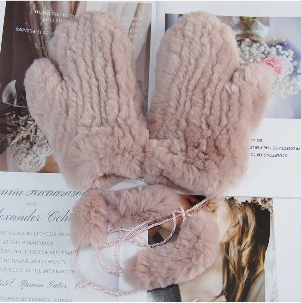 Hot Sale Natural Real Rex Rabbit Fur Gloves Good Elastic Women Winter Knitted Real Rabbit Fur Mittens Outdoor Genuine Fur Gloves