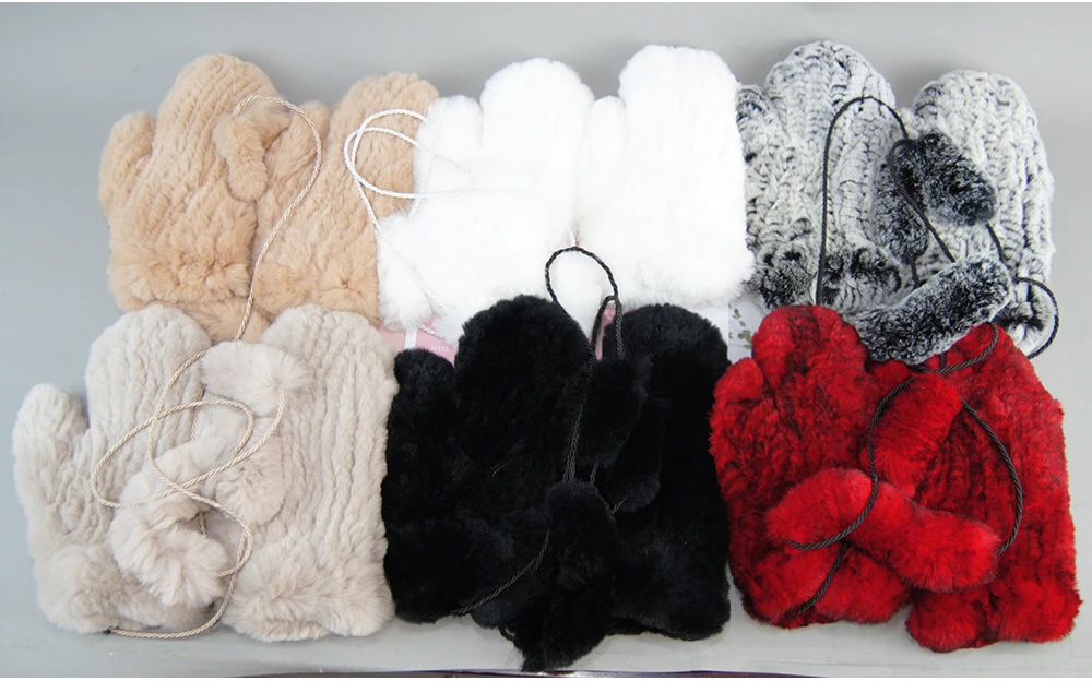 Hot Sale Natural Real Rex Rabbit Fur Gloves Good Elastic Women Winter Knitted Real Rabbit Fur Mittens Outdoor Genuine Fur Gloves