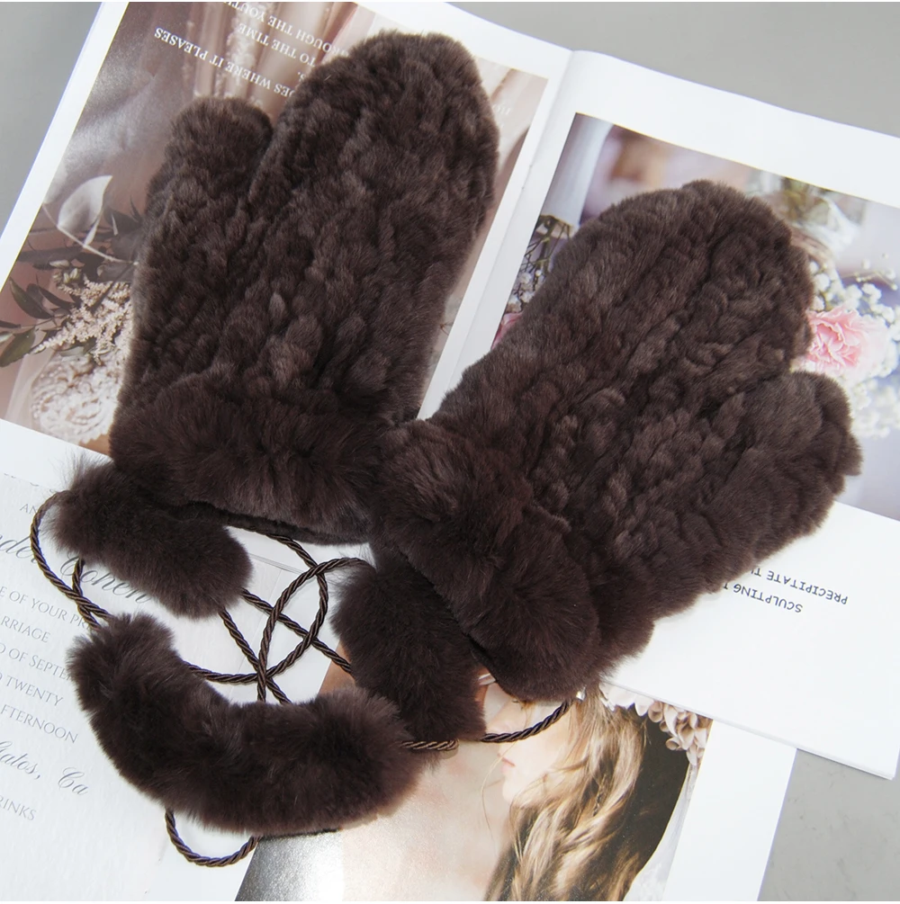 Hot Sale Natural Real Rex Rabbit Fur Gloves Good Elastic Women Winter Knitted Real Rabbit Fur Mittens Outdoor Genuine Fur Gloves