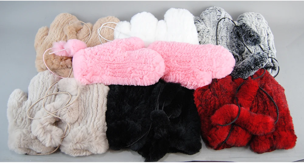 Hot Sale Natural Real Rex Rabbit Fur Gloves Good Elastic Women Winter Knitted Real Rabbit Fur Mittens Outdoor Genuine Fur Gloves