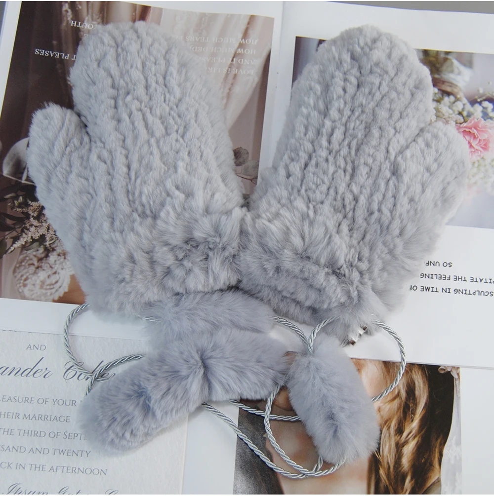 Hot Sale Natural Real Rex Rabbit Fur Gloves Good Elastic Women Winter Knitted Real Rabbit Fur Mittens Outdoor Genuine Fur Gloves