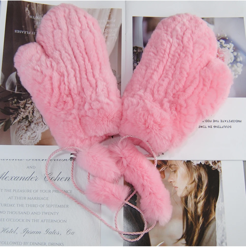 Hot Sale Natural Real Rex Rabbit Fur Gloves Good Elastic Women Winter Knitted Real Rabbit Fur Mittens Outdoor Genuine Fur Gloves