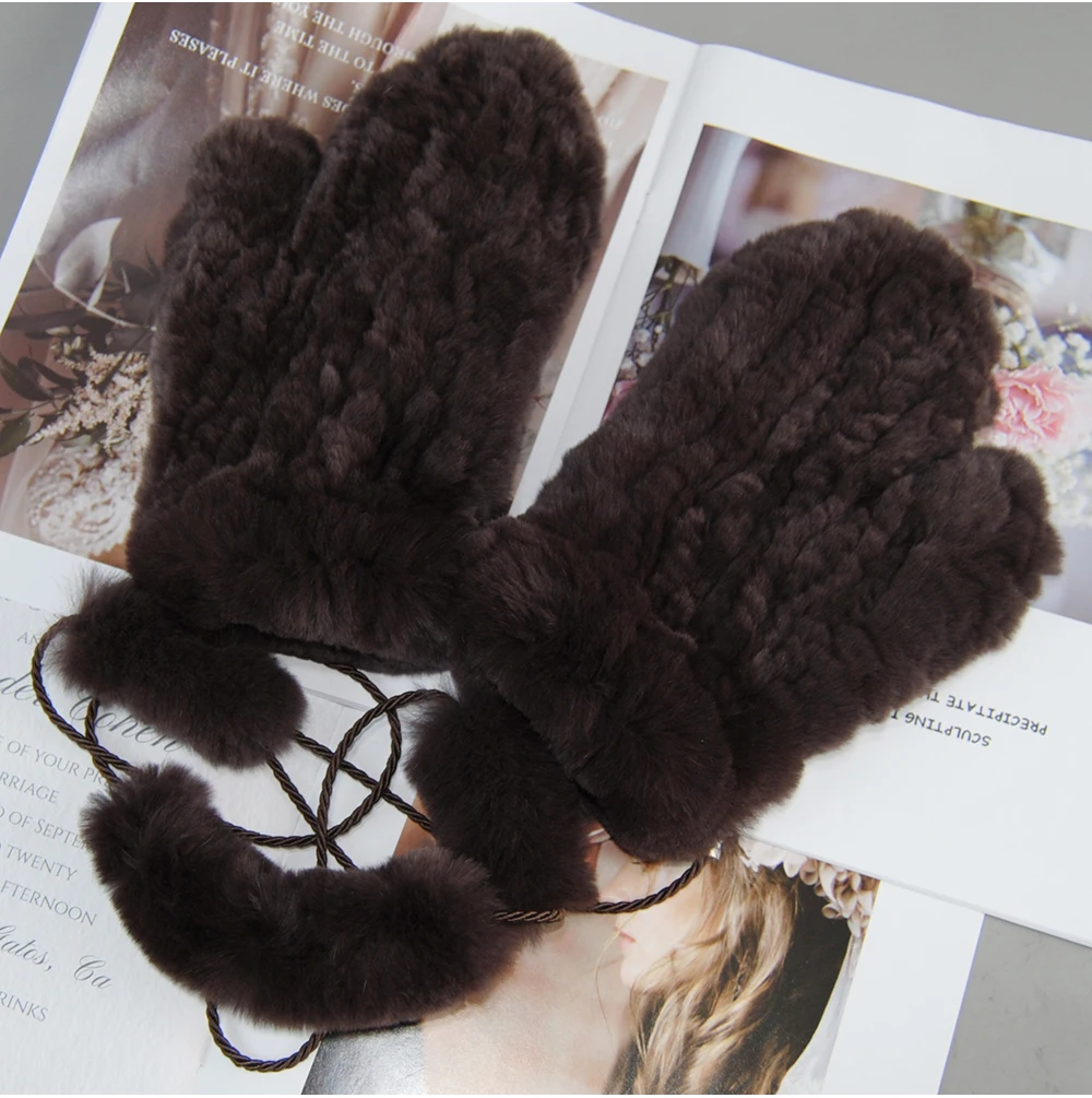 Hot Sale Natural Real Rex Rabbit Fur Gloves Good Elastic Women Winter Knitted Real Rabbit Fur Mittens Outdoor Genuine Fur Gloves