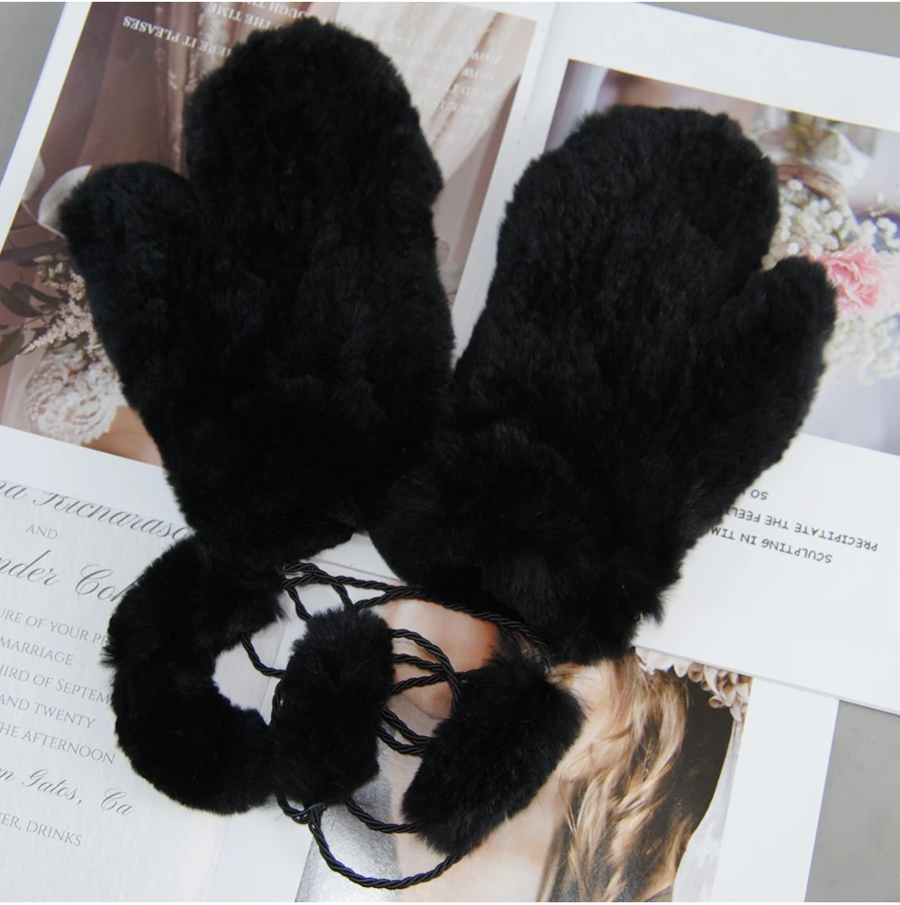 Hot Sale Natural Real Rex Rabbit Fur Gloves Good Elastic Women Winter Knitted Real Rabbit Fur Mittens Outdoor Genuine Fur Gloves