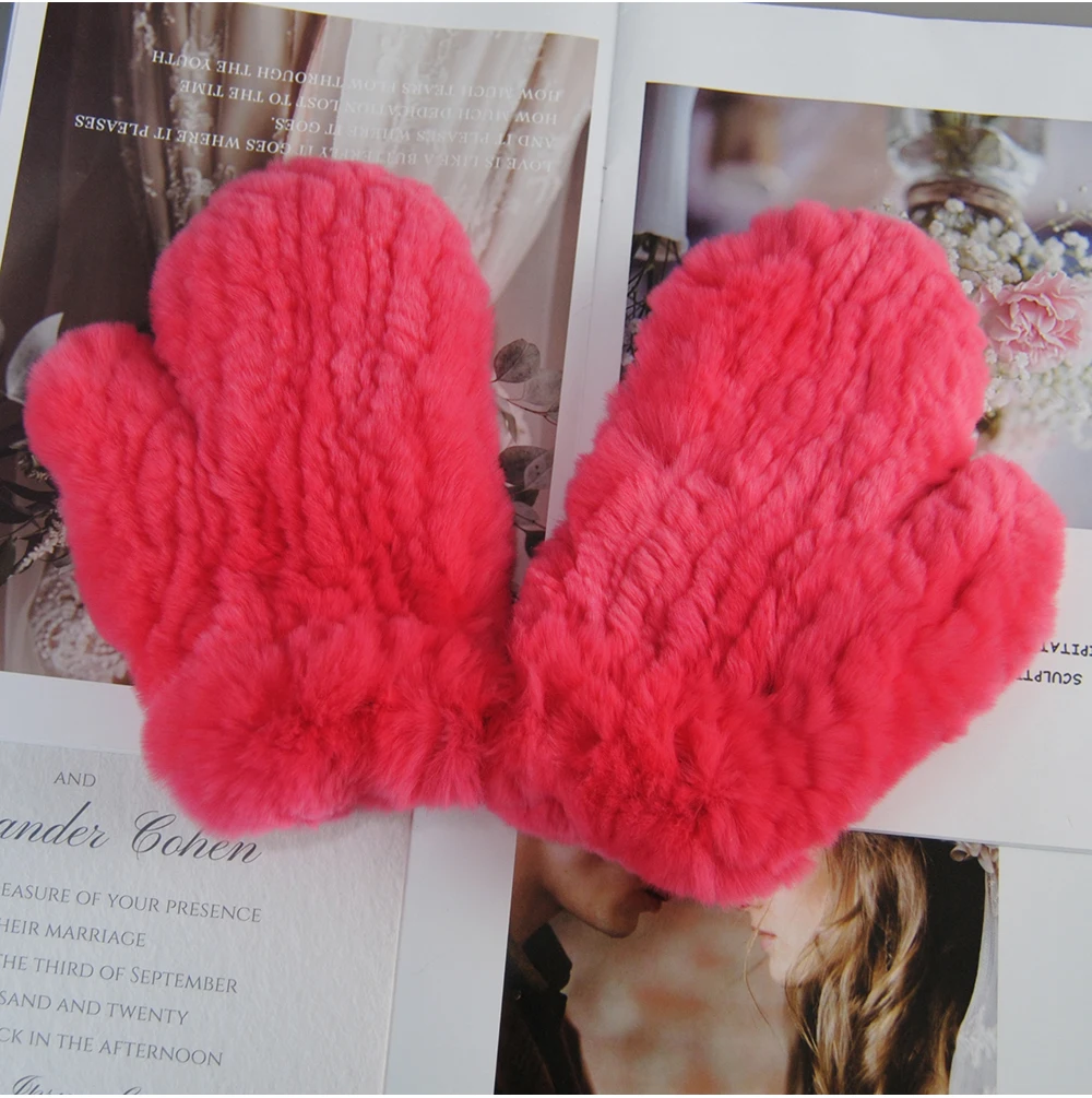 Hot Sale Natural Real Rex Rabbit Fur Gloves Good Elastic Women Winter Knitted Real Rabbit Fur Mittens Outdoor Genuine Fur Gloves