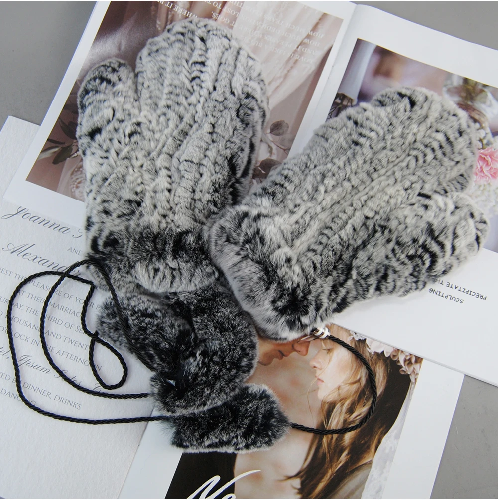 Hot Sale Natural Real Rex Rabbit Fur Gloves Good Elastic Women Winter Knitted Real Rabbit Fur Mittens Outdoor Genuine Fur Gloves