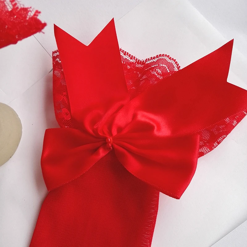 Ladies Important Dress Gloves Short Net Yarn Lace Bow Gloves Red Black Beige White B100