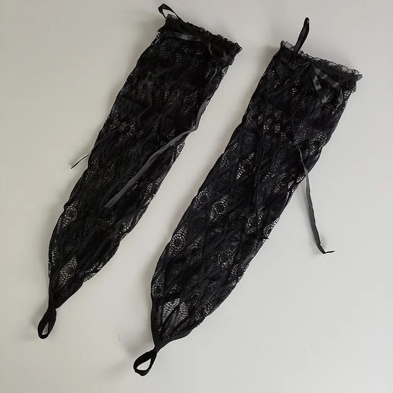 Sexy Summer Female Hook Finger Sunscreen Long Lace Sleeve Mitten Women Driving Diamond Mesh Sun Anti-UV Black Silk Sex Glove