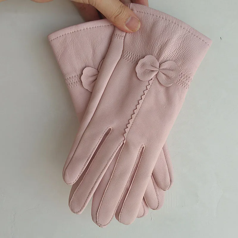 Women Genuine Leather Winter Warm Glove Ladies Real Sheep Leather Gloves Girls Driving Fashion Female Luxury Wool lined Gloves