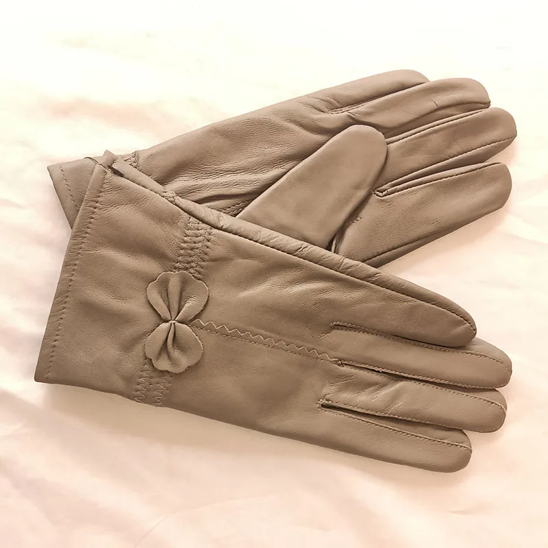 Women Genuine Leather Winter Warm Glove Ladies Real Sheep Leather Gloves Girls Driving Fashion Female Luxury Wool lined Gloves