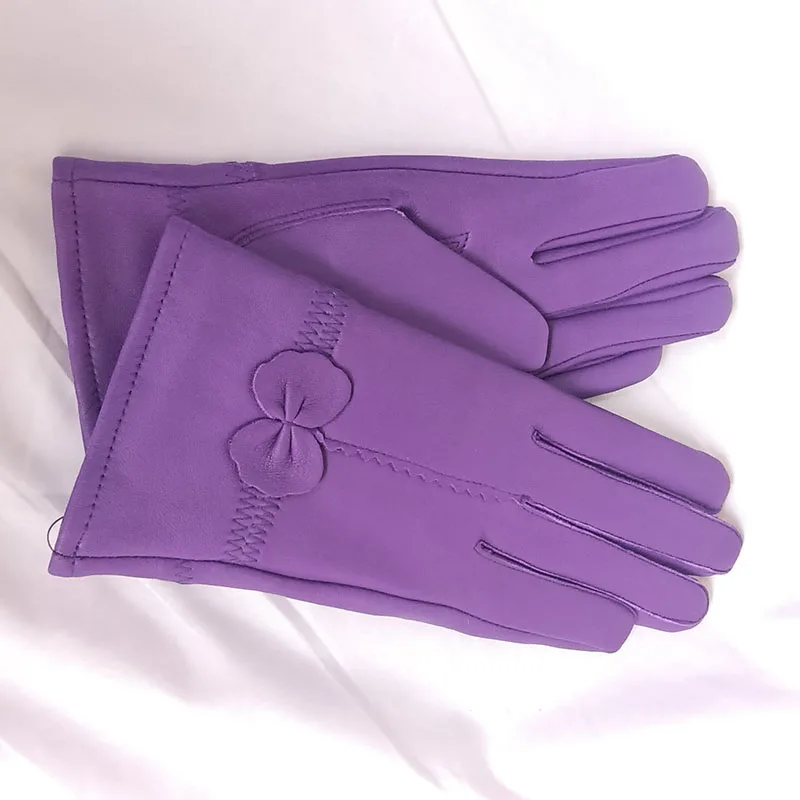 Women Genuine Leather Winter Warm Glove Ladies Real Sheep Leather Gloves Girls Driving Fashion Female Luxury Wool lined Gloves