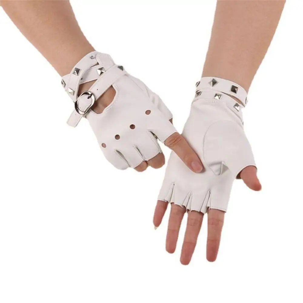Leather Punk Glove Rivet Fingerless Mittens Motor Driving Ride Gloves Motorcycle Accessories Disco Dancing Rock and Roll Black