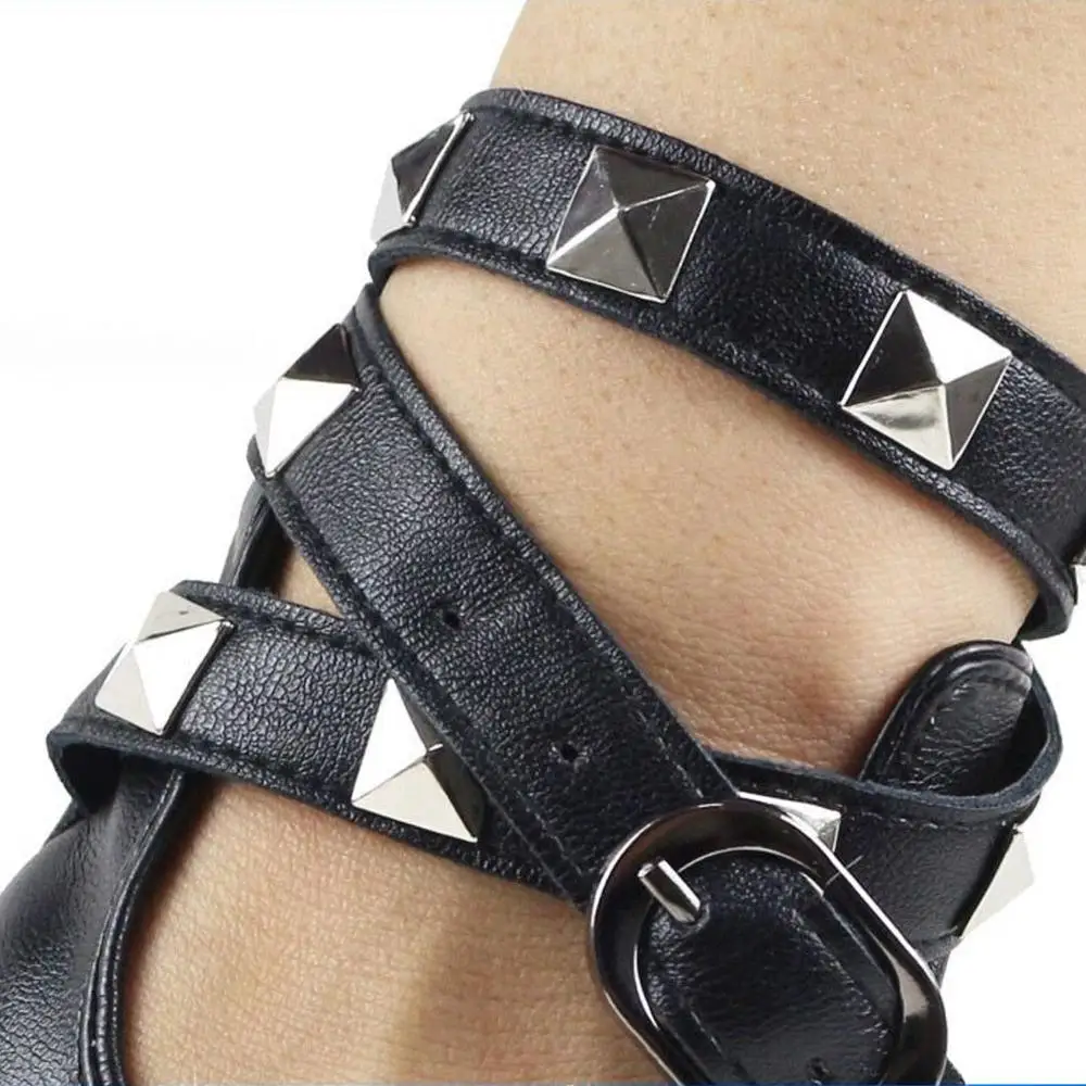 Leather Punk Glove Rivet Fingerless Mittens Motor Driving Ride Gloves Motorcycle Accessories Disco Dancing Rock and Roll Black