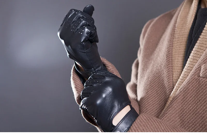 Men's Fashion Genuine Leather Breathable Hole Summer Sports Riding Moto Non-slip Gloves Sheepskin Touch Screen Driving Glove A63