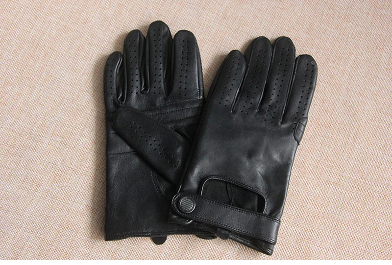 Men's Fashion Genuine Leather Breathable Hole Summer Sports Riding Moto Non-slip Gloves Sheepskin Touch Screen Driving Glove A63