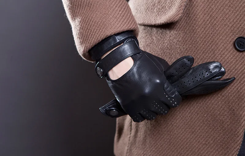 Men's Fashion Genuine Leather Breathable Hole Summer Sports Riding Moto Non-slip Gloves Sheepskin Touch Screen Driving Glove A63