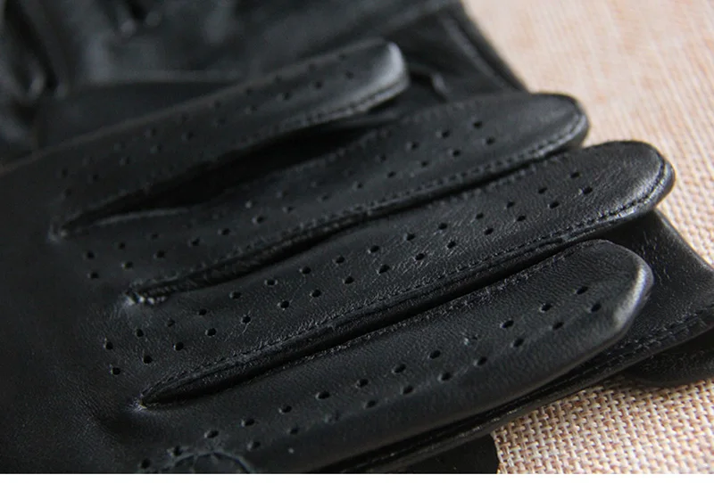 Men's Fashion Genuine Leather Breathable Hole Summer Sports Riding Moto Non-slip Gloves Sheepskin Touch Screen Driving Glove A63