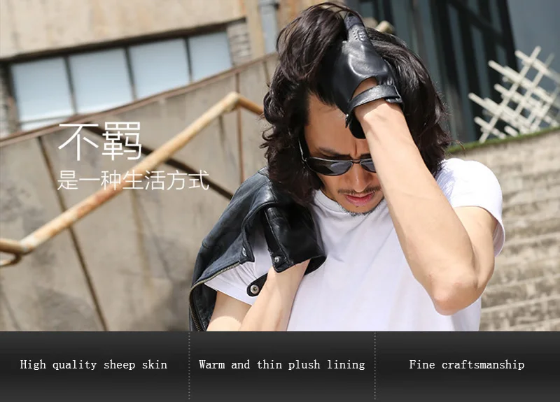 Men's Fashion Genuine Leather Breathable Hole Summer Sports Riding Moto Non-slip Gloves Sheepskin Touch Screen Driving Glove A63