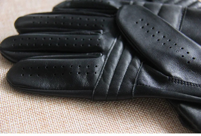 Men's Fashion Genuine Leather Breathable Hole Summer Sports Riding Moto Non-slip Gloves Sheepskin Touch Screen Driving Glove A63
